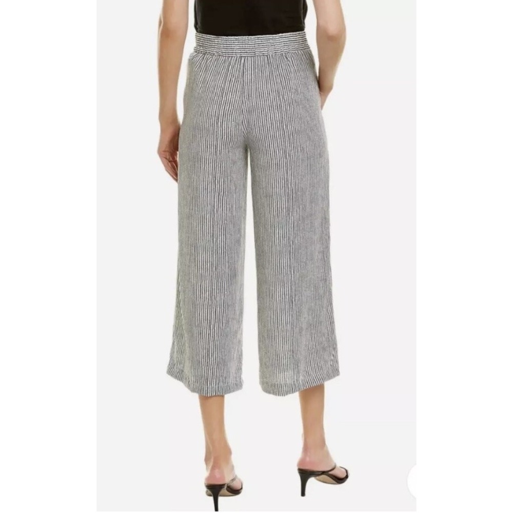Max Studio Black White Striped Micro Dot Wide Leg Cropped Pants Small Elastic